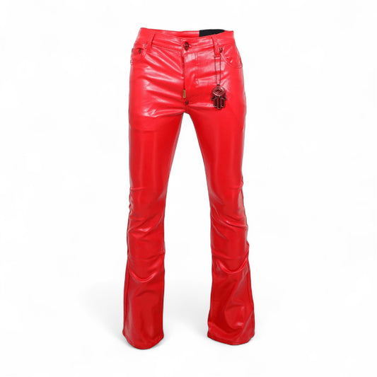 Kash Red Stacked Leather Pants